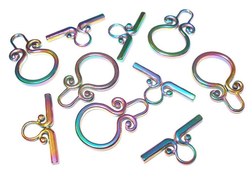 Electroplated Rainbow Stainless Steel Scroll Toggle Clasp
