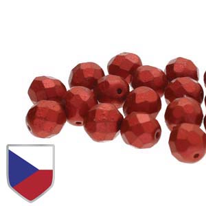6mm FIRE POLISHED Bead (Czech Shield) - Chalk Lava Red