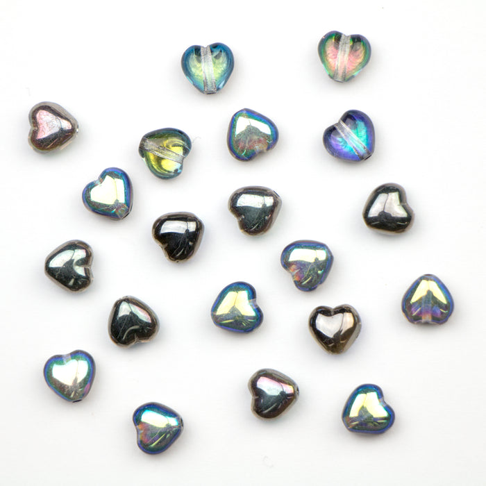 6mm Glass Heart - Crystal Graphite Rainbow