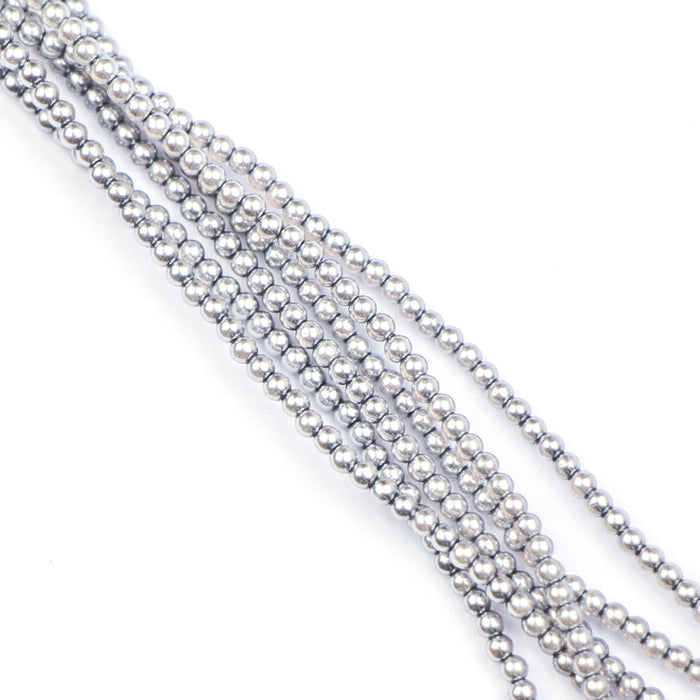 2mm Round Glass Pearl - Silver