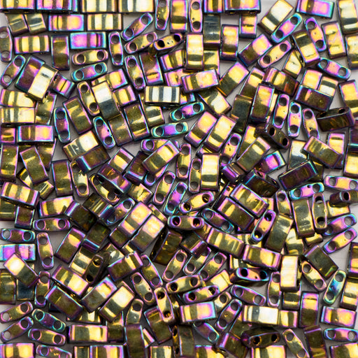 Miyuki HALF TILA Beads - Metallic Gold Purple Iris