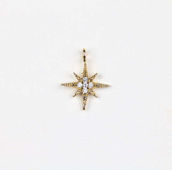 Starburst Cubic Zirconia Charm Pendant - Gold