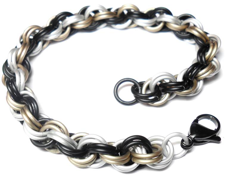 HyperLynks Double Spiral Bracelet Kit - Chocolate (all matte rings: Matte Black/Khaki/White and Black Stainless Steel Lobster Clasp)