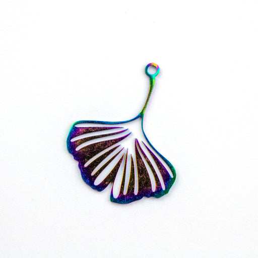 21mm x 26mm Ginko Leaf Pendant - Rainbow Plated Stainless Steel
