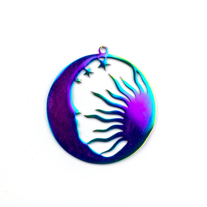 30mm x 32mm Crescent Moon Pendant - Rainbow Plated Stainless Steel