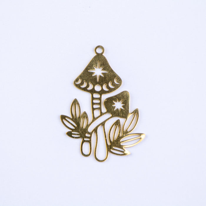 24mm x 34mm Mushroom Pendant - Gold Plated Stainless Steel