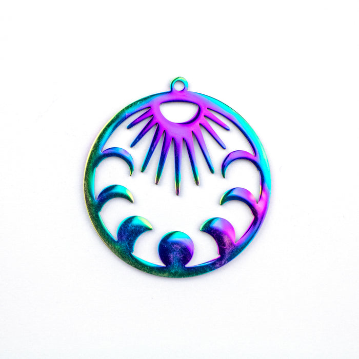 28mm x 30mm Moon and Sun pendant - Rainbow Plated Stainless Steel