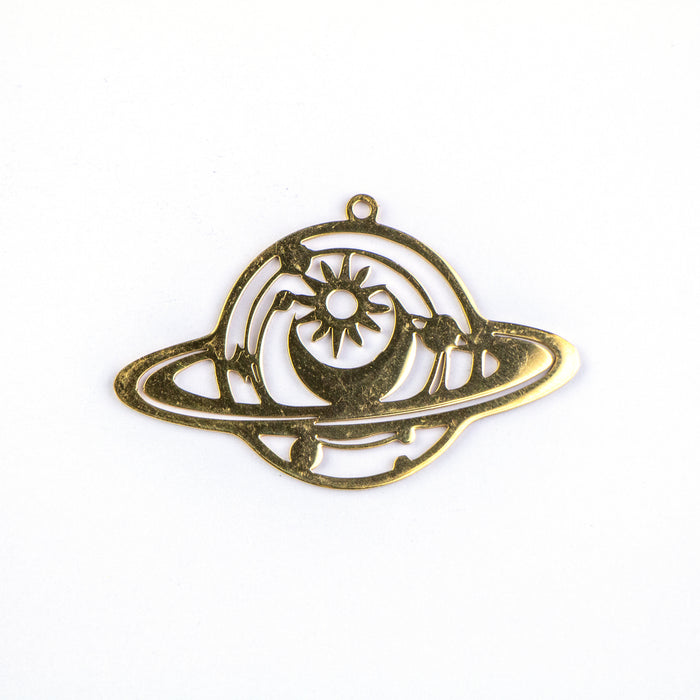 25mm x 40mm Saturn Pendant - Gold Plated Stainless Steel