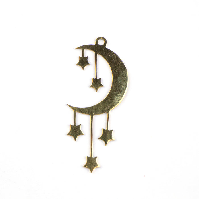 18mm x 41mm Starry Moon Pendant - Gold Plated Stainless Steel