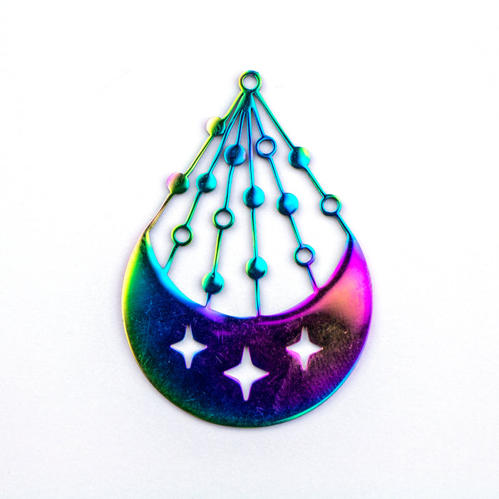 28mm x 39mm Starry Teardrop Pendant - Rainbow Plated Stainless Steel