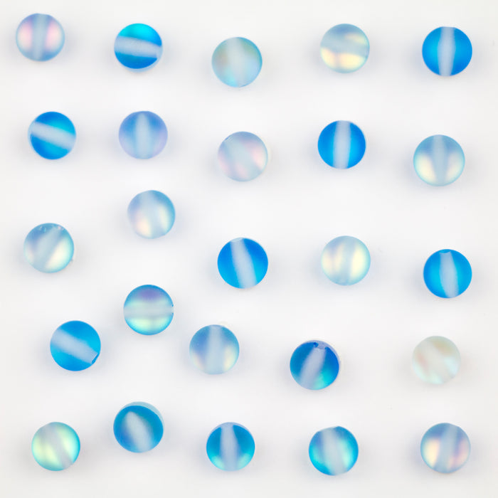 6mm Mermaid Glass Beads - Matte Blue Mystic