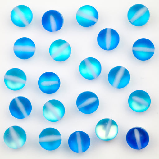 8mm Mermaid Glass Beads - Matte Blue Mystic