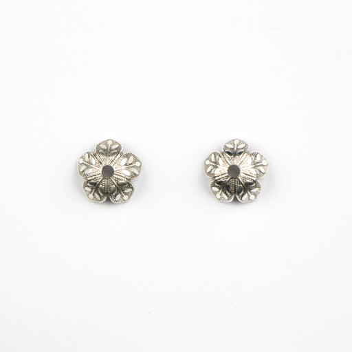 4.5mm x 8.6mm Etched Daisy Bead Cap - Antique Silver