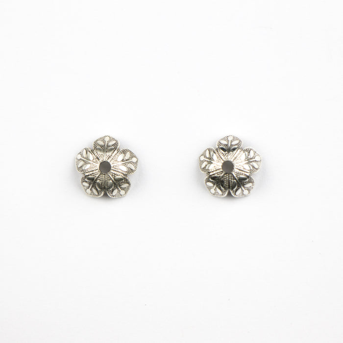4.5mm x 8.6mm Etched Daisy Bead Cap - Antique Silver