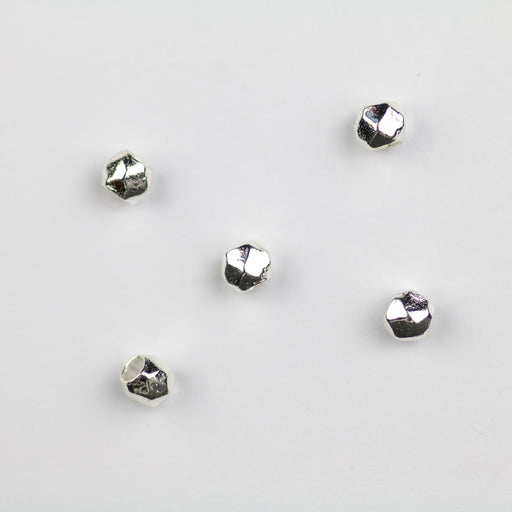 3.6mm x 4mm Faceted Round Metal Bead - Stirling Silver Plate