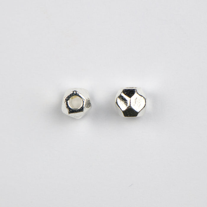 5.1mm x 6.0mm Faceted Round Metal Bead - Stirling Silver Plate
