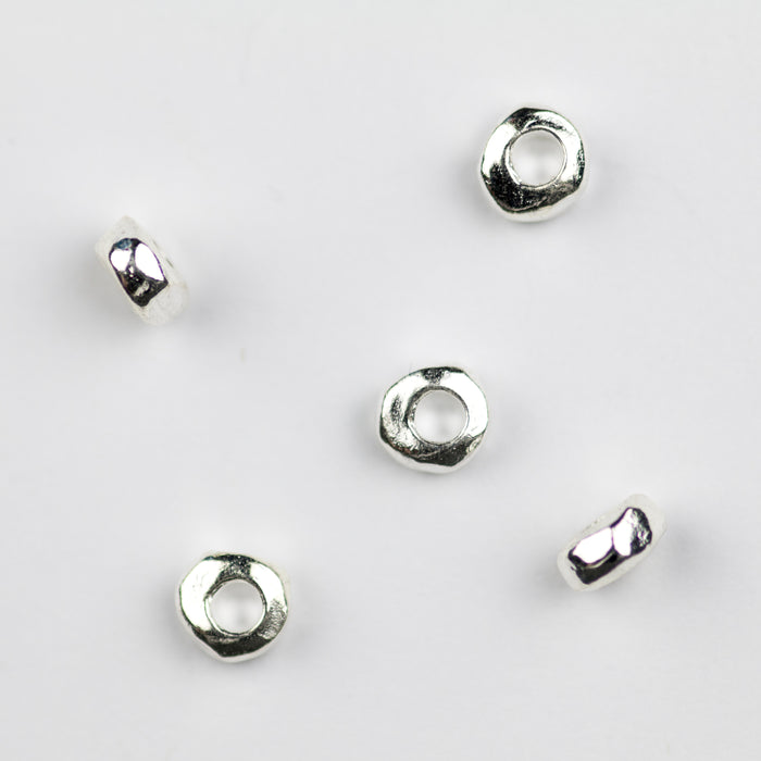 5mm x 5.7mm x 3.0mm Metal Bead - Stirling Silver Plate