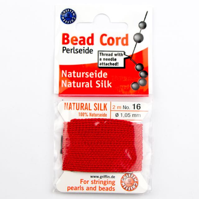 Size 16 (1.05mm) - 100% Natural Silk Bead Cord - Red