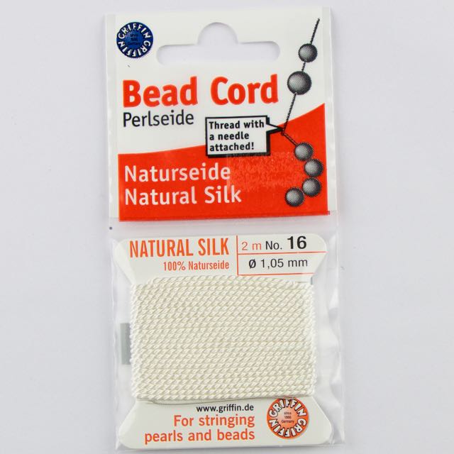 Size 16 (1.05mm) - 100% Natural Silk Bead Cord - White