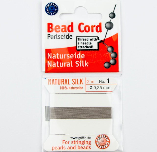 Size1 (.35mm) - 100% Natural Silk Bead Cord - Grey