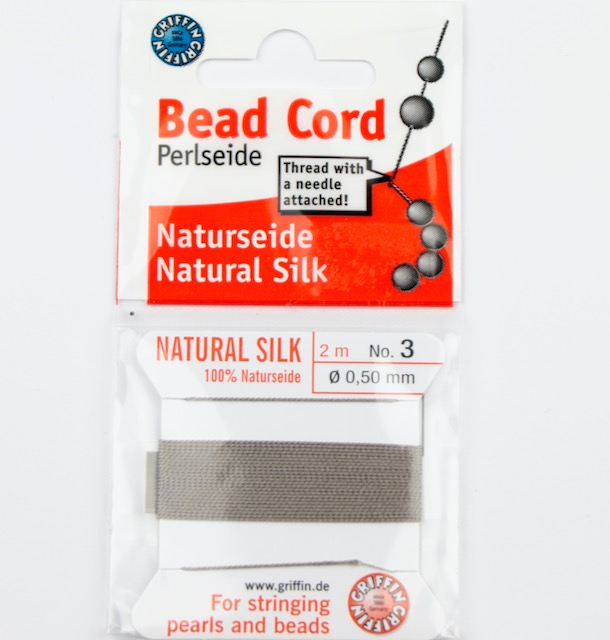 Size 3 (.50mm) - 100% Natural Silk Bead Cord - Grey