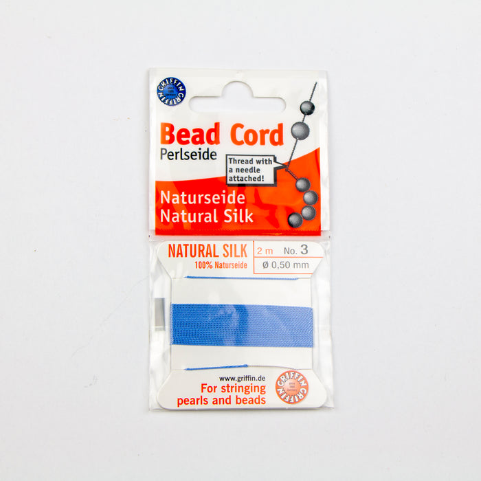 Size 3 (.50mm) - 100% Natural Silk Bead Cord - Light Blue