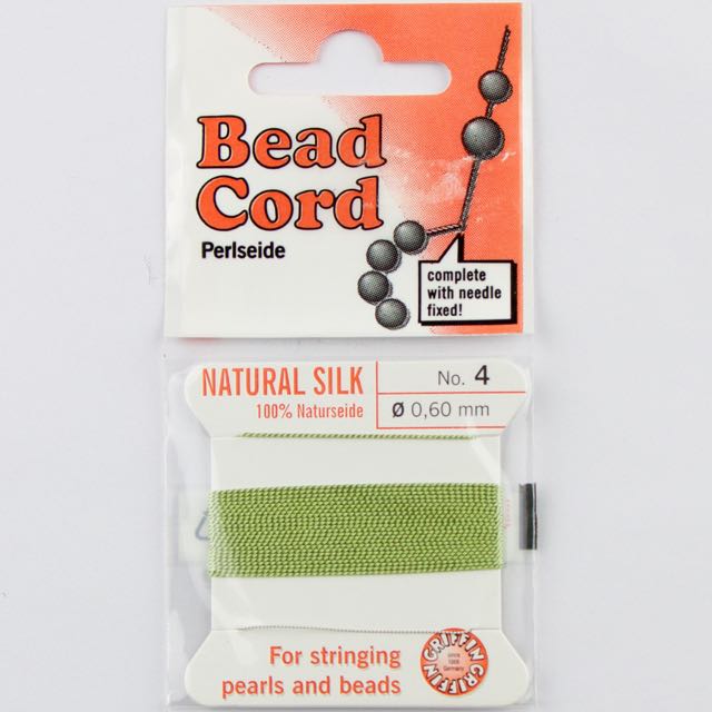 Size 4 (.60mm) - 100% Natural Silk Bead Cord - Green