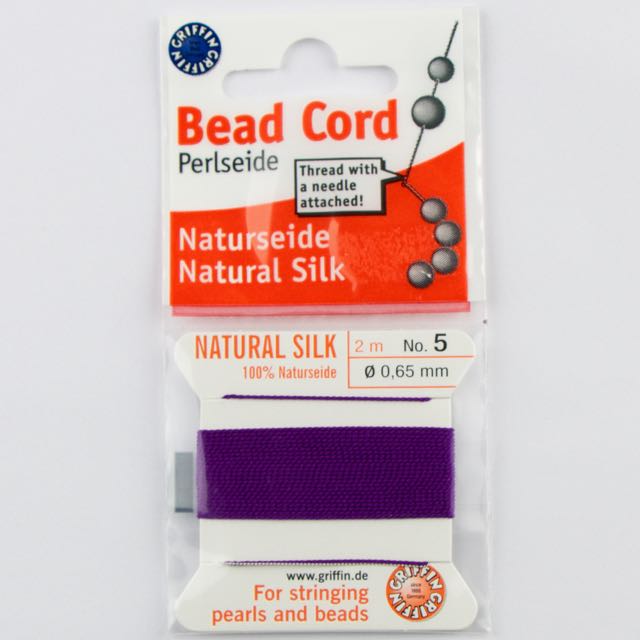 Size 5 (.65mm) - 100% Natural Silk Bead Cord - Amethyst