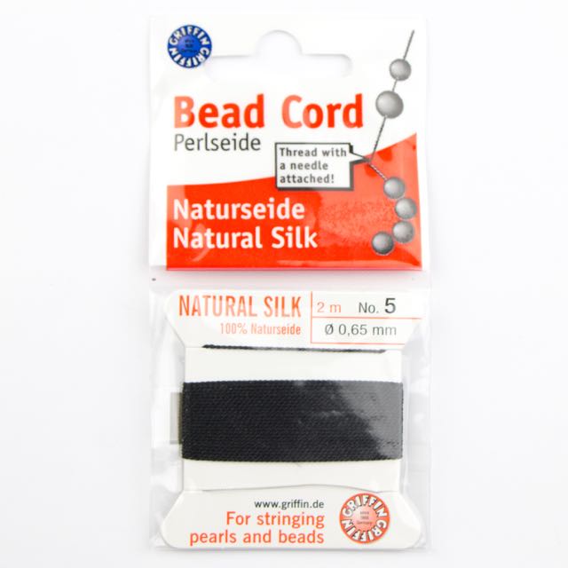 Size 5 (.65mm) - 100% Natural Silk Bead Cord - Black