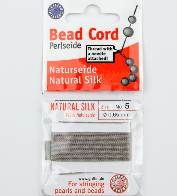 Size 5 (.65mm) - 100% Natural Silk Bead Cord - Grey
