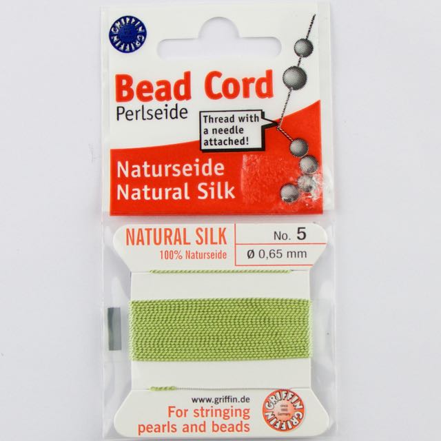 Size 5 (.65mm) - 100% Natural Silk Bead Cord - Green
