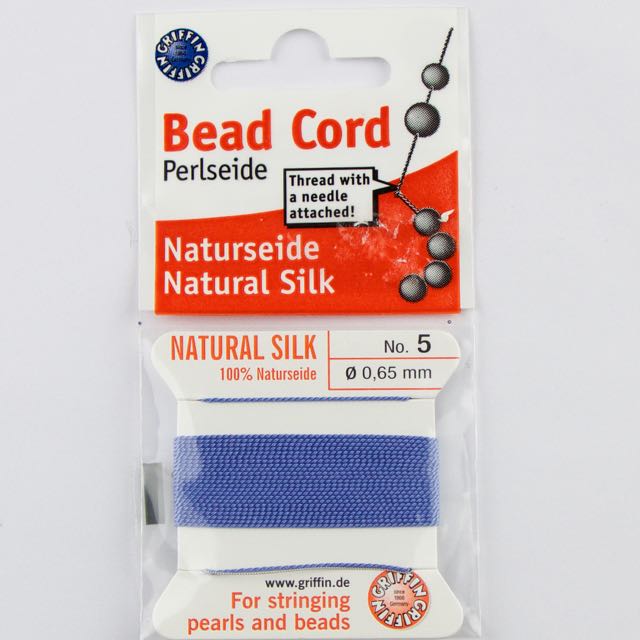 Size 5 (.65mm) - 100% Natural Silk Bead Cord - Blue