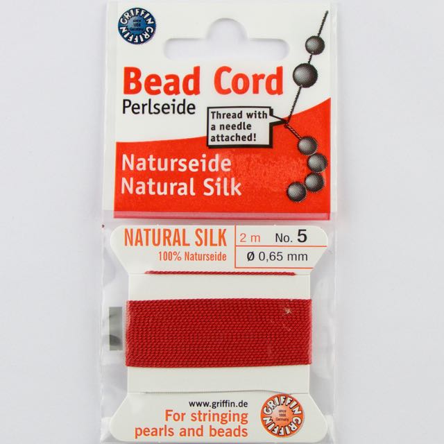Size 5 (.65mm) - 100% Natural Silk Bead Cord - Red