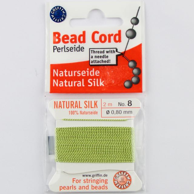 Size 8 (.80mm) - 100% Natural Silk Bead Cord - Green