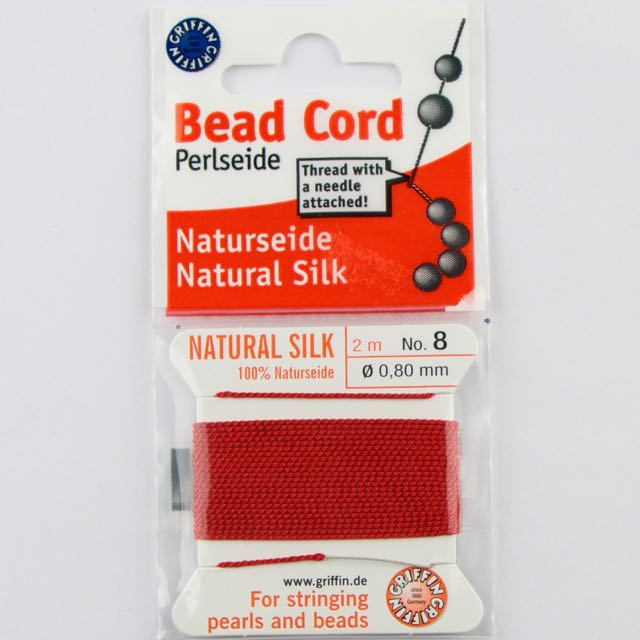 Size 8 (.80mm) - 100% Natural Silk Bead Cord - Red