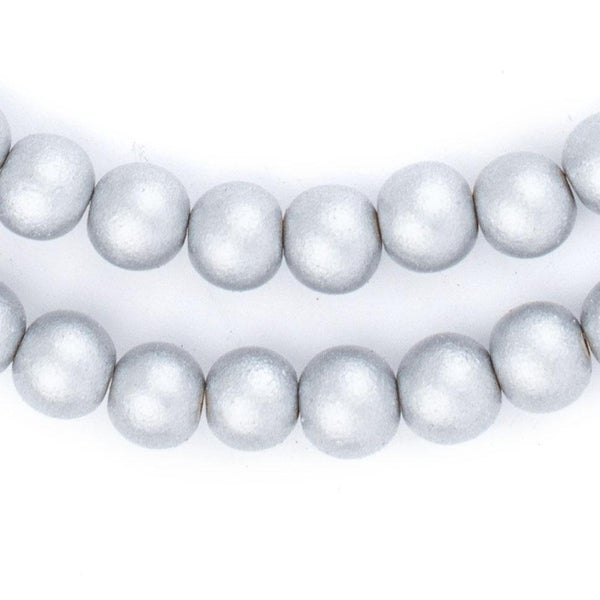 8mm Round Natural Wood Beads - Silver