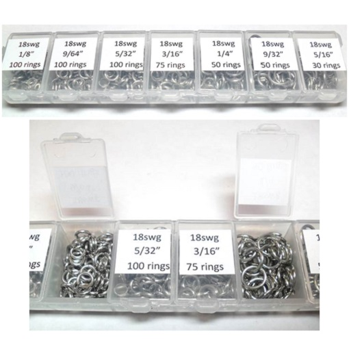 A Sampler pack of slightly softer saw-cut stainless steel jump rings.