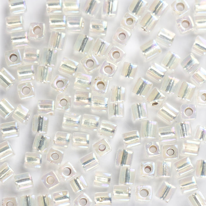 Miyuki 4.0mm CUBE Beads - Silver Lined Crystal AB