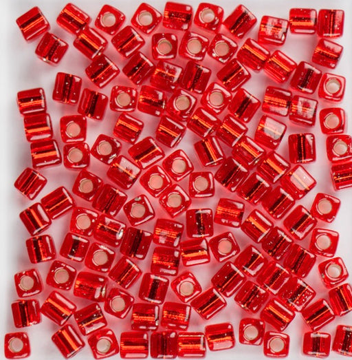 Miyuki 4.0mm CUBE Beads - Silver Lined Flame Red
