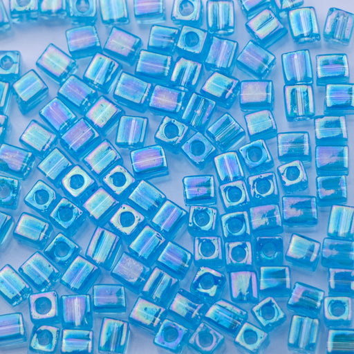 Miyuki 4mm CUBE Beads - Transparent Aqua AB