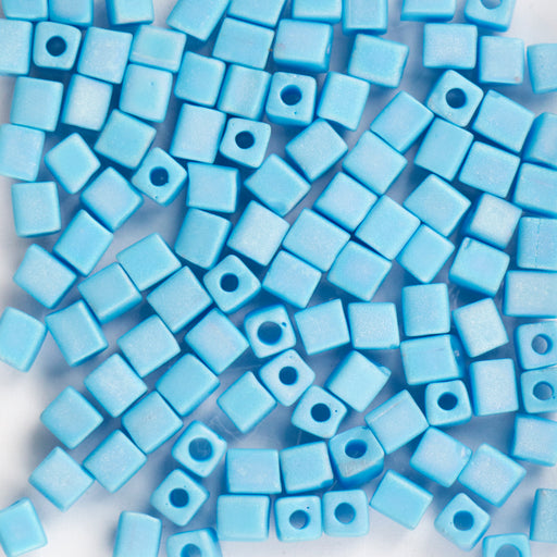 Miyuki 4.0mm CUBE Beads - Matte Opaque Turquoise Blue AB