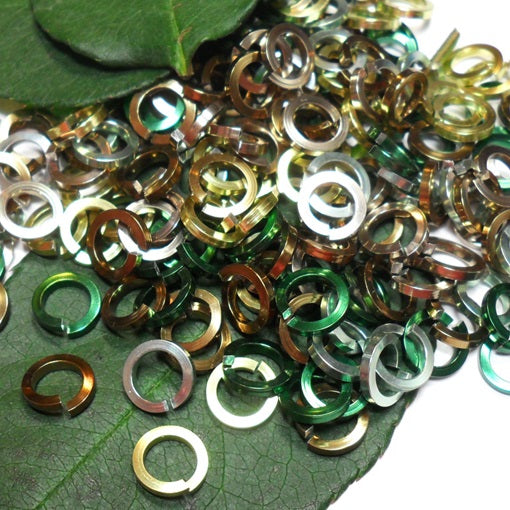 16swg (1.6mm) 1/4in. (6.6mm) ID Square Wire Anodized Aluminum Jump Rings - Forest Mix