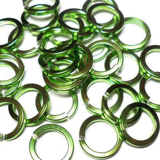 16swg (1.6mm) 1/4in. (6.6mm) ID Square Wire Anodized Aluminum Jump Rings - Lime