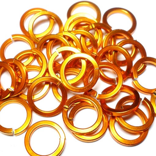 16swg (1.6mm) 1/4in. (6.6mm) ID Square Wire Anodized Aluminum Jump Rings - Orange