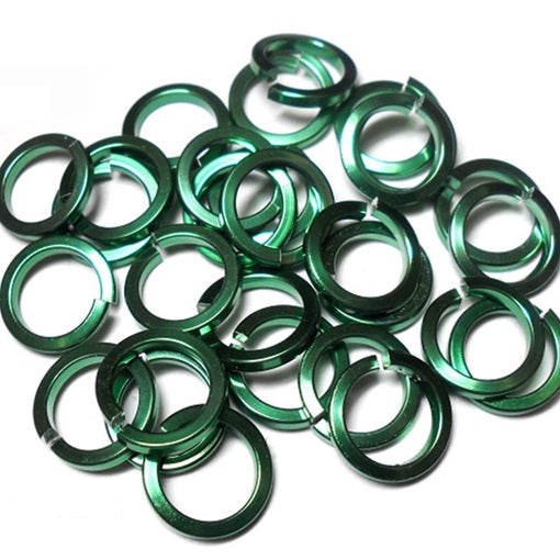16swg (1.6mm) 3/8in. (10.0mm) ID Square Wire Anodized Aluminum Jump Rings - Green