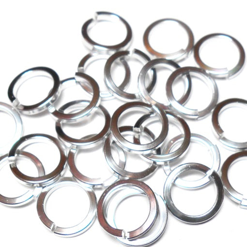 16swg (1.6mm) 3/8in. (10.0mm) ID Square Wire Anodized Aluminum Jump Rings - Silver