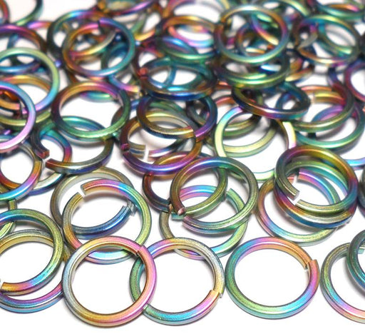 18swg (1.2mm) 19/64in. (7.54mm) ID Square Rainbow Titanium Jump Rings