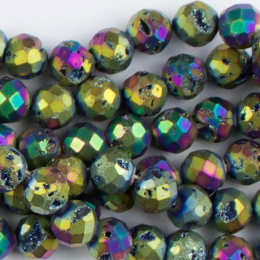 8mm Faceted Round DRUZY AGATE Rainbow - 8 inch Strand