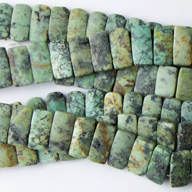 10mm x 20mm Double Drill Rectangle Matte AFRICAN TURQUOISE - 8 inch Strand