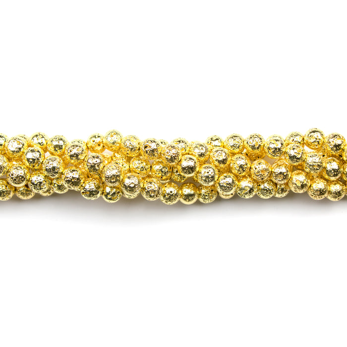 8mm Round Gold Plated LAVA - 16 inch Strand